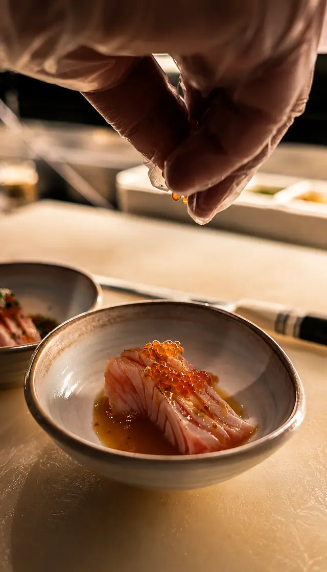 Il condimento finale del salmone con ikura